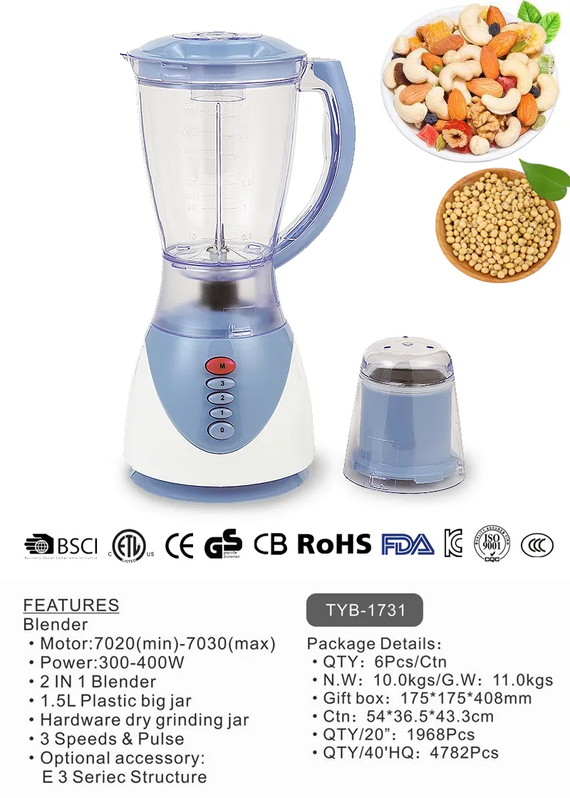 1.5L Home Appliance for Food Processfer Blender and Juicer with Plastic Big Jar